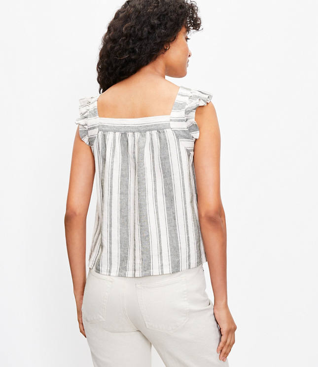 Striped Ruffle Shoulder Shell