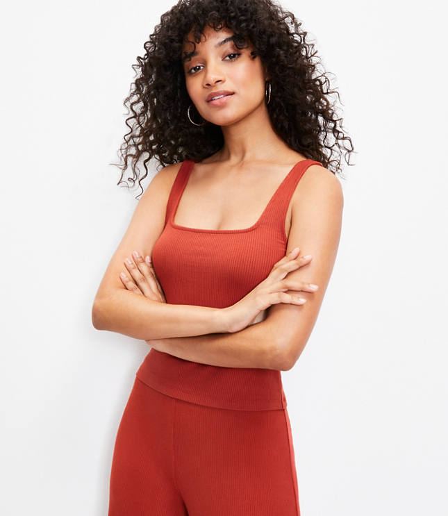 Ribbed Square Neck Cropped Tank Top