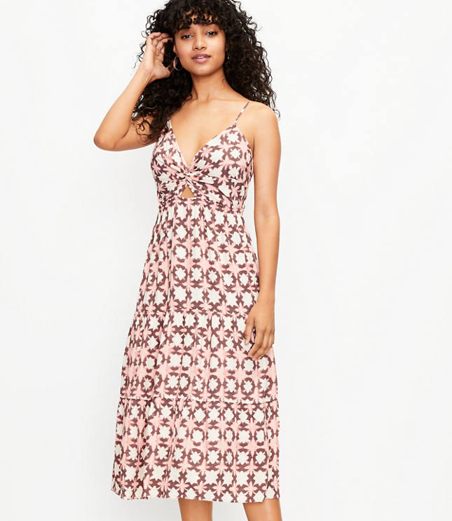 Loft Sunwashed Floral Twist Tiered Midi Dress