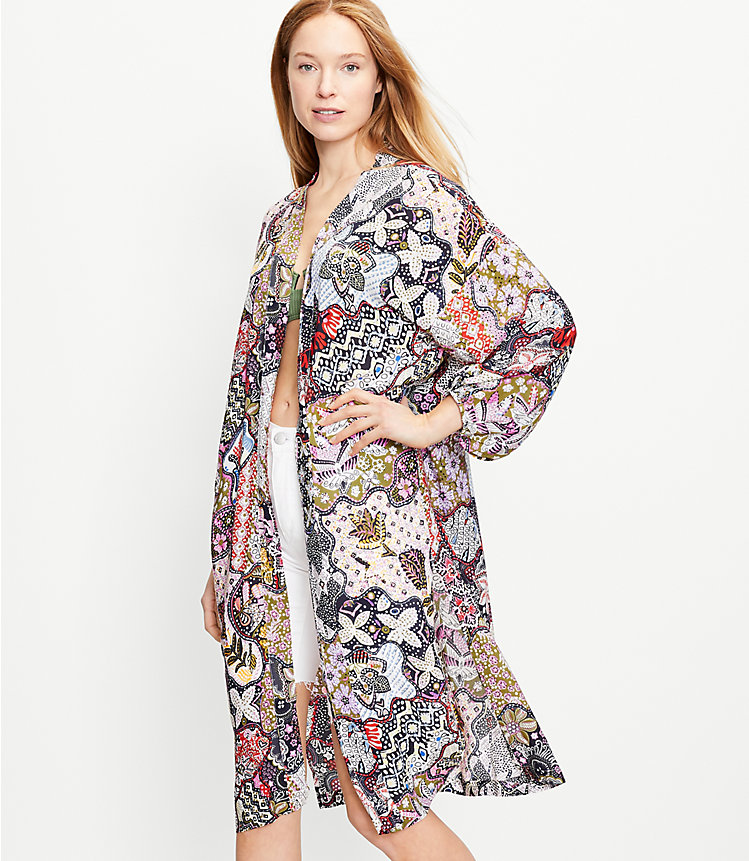 Mosaic Floral Ruched Sleeve Duster image number 0