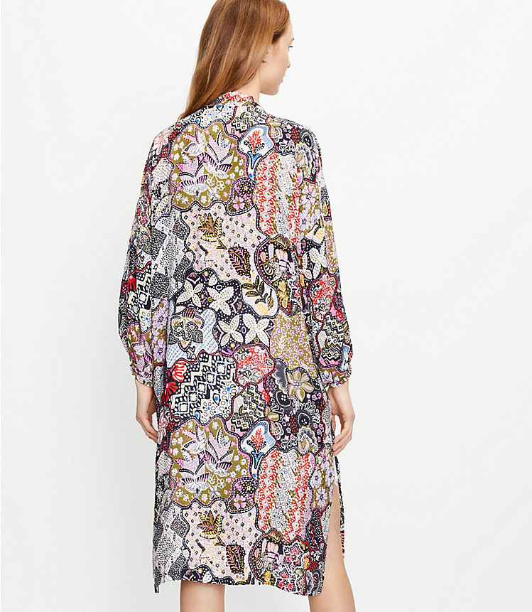 Mosaic Floral Ruched Sleeve Duster image number 2