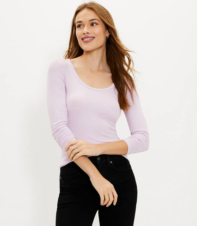 Ribbed Long Sleeve Scoop Neck Tee Loft