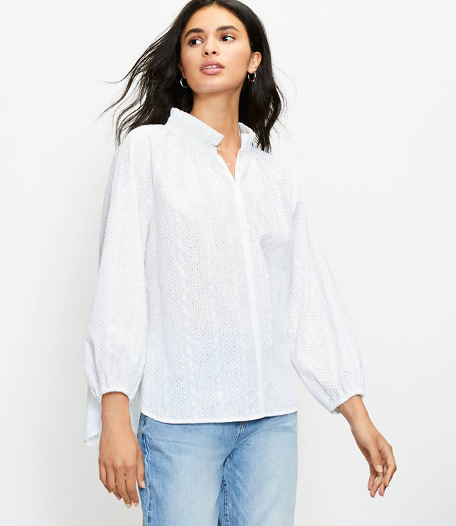 Embroidered Pleated Collar Blouse