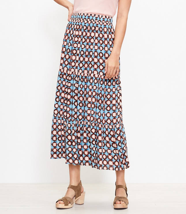 Loft Tall Sunwashed Floral Tiered Pull On Maxi Skirt