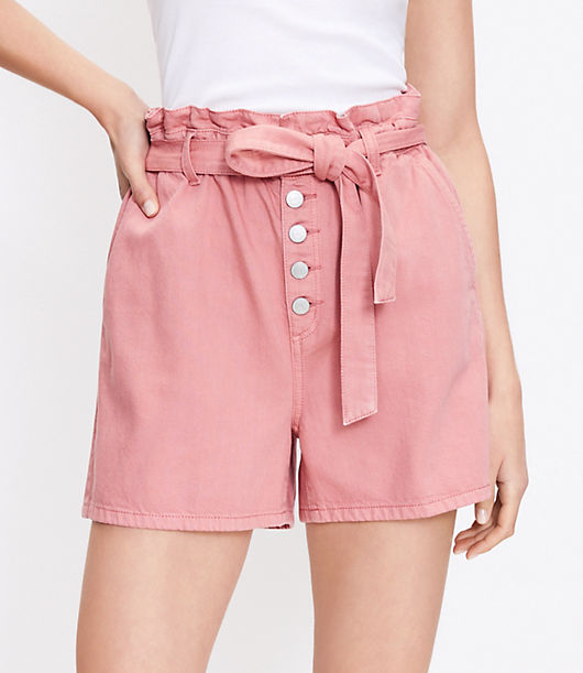 Loft Petite Paperbag Pull On Denim Shorts