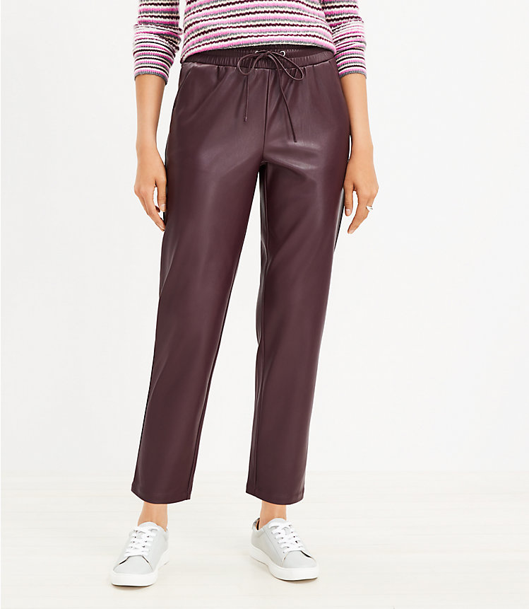 Pull On Slim Pants in Faux Leather image number null