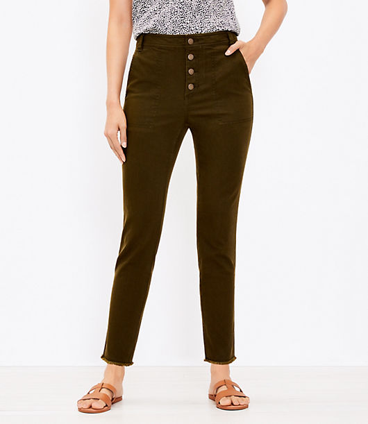 Loft Button Front High Rise Skinny Ankle Pants