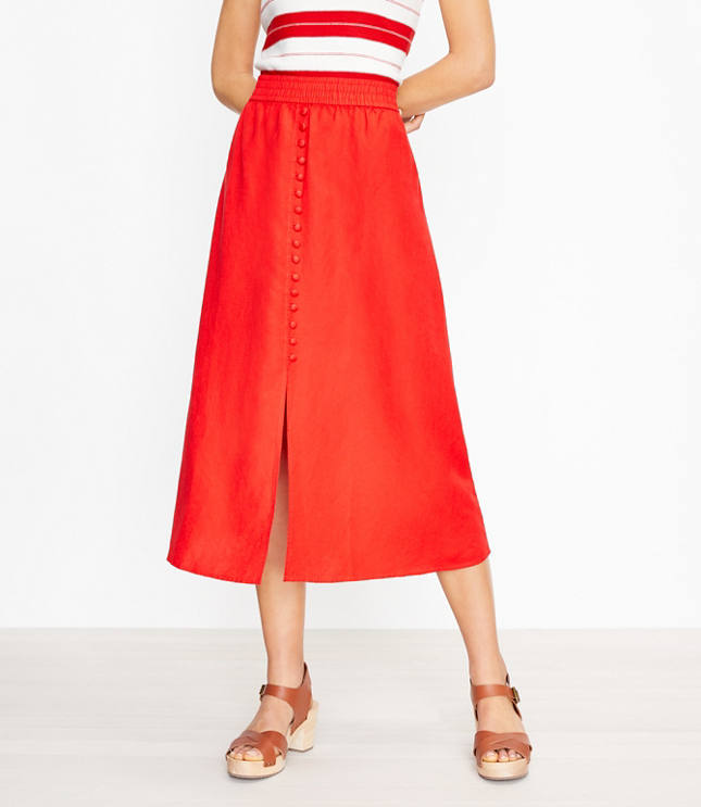 Loft Petite Button Trim Midi Skirt