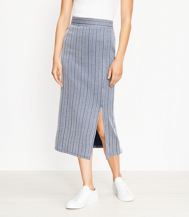 Loft Petite Striped Pull On Slit Skirt