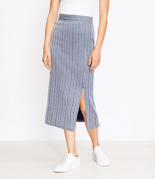 Loft Petite Striped Pull On Slit Skirt