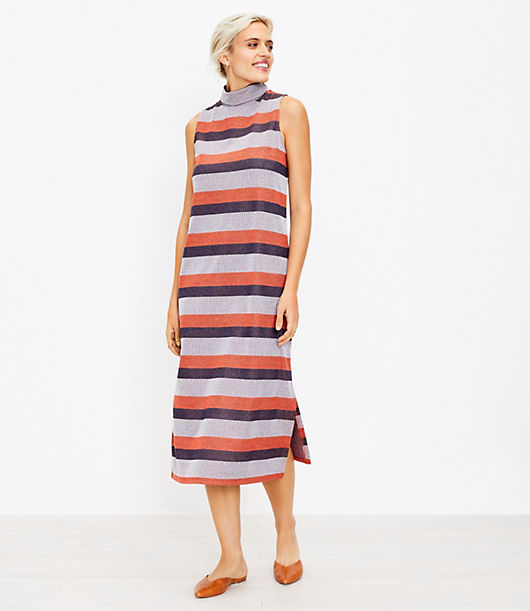 Loft Striped Sleeveless Turtleneck Midi Dress