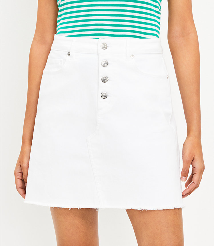 Frayed Button Front Denim Skirt in White image number 1