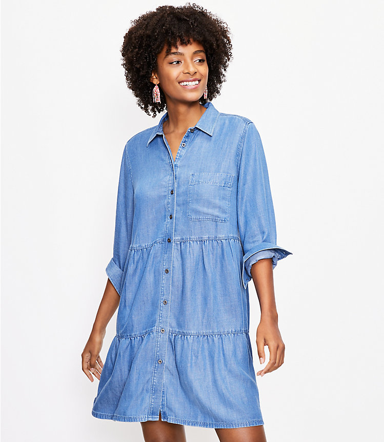 Chambray Tiered Pocket Shirtdress image number 1