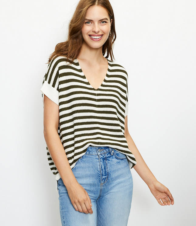 Striped V Neck Poncho Sweater