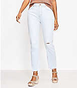 Tall Curvy Destructed Chewed Hem High Rise Straight Crop Jeans in Staple Light Indigo Wash carousel Product Image 1