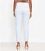 Tall Curvy Destructed Chewed Hem High Rise Straight Crop Jeans in Staple Light Indigo Wash carousel Product Image 2