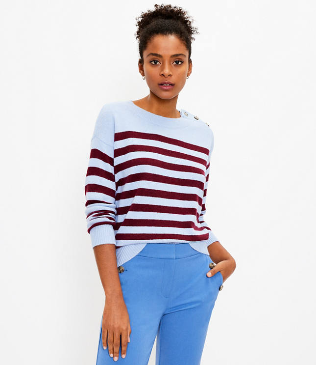 Striped Shoulder Button Sweater