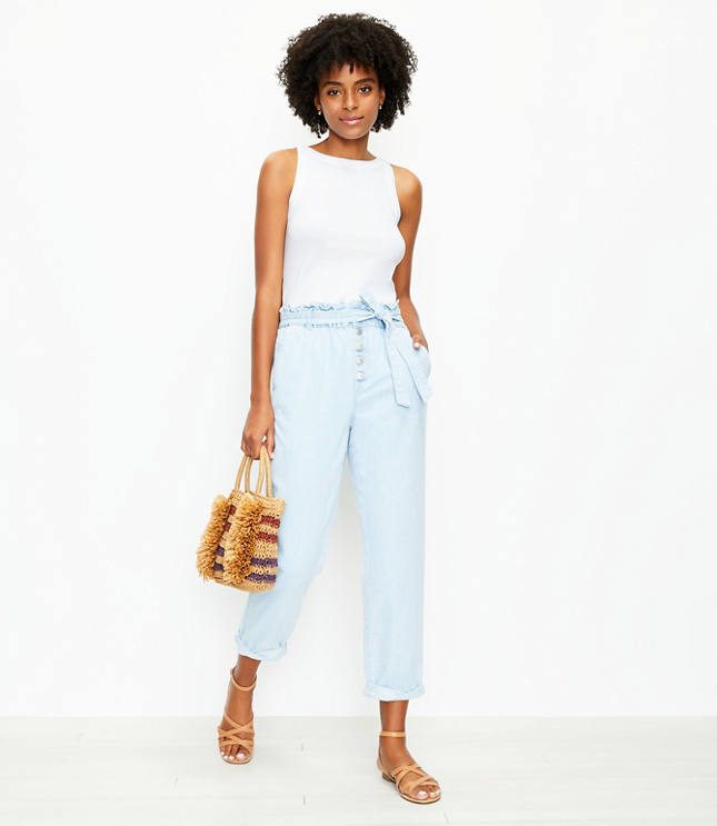 Petite Paperbag Pull On Jeans in Soft Washed Blue