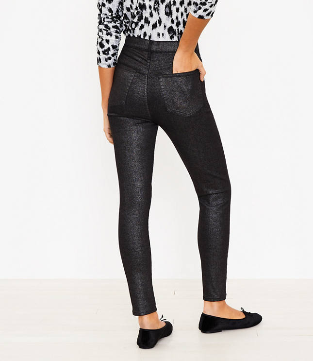 Shimmer High Rise Skinny Jeans in Black