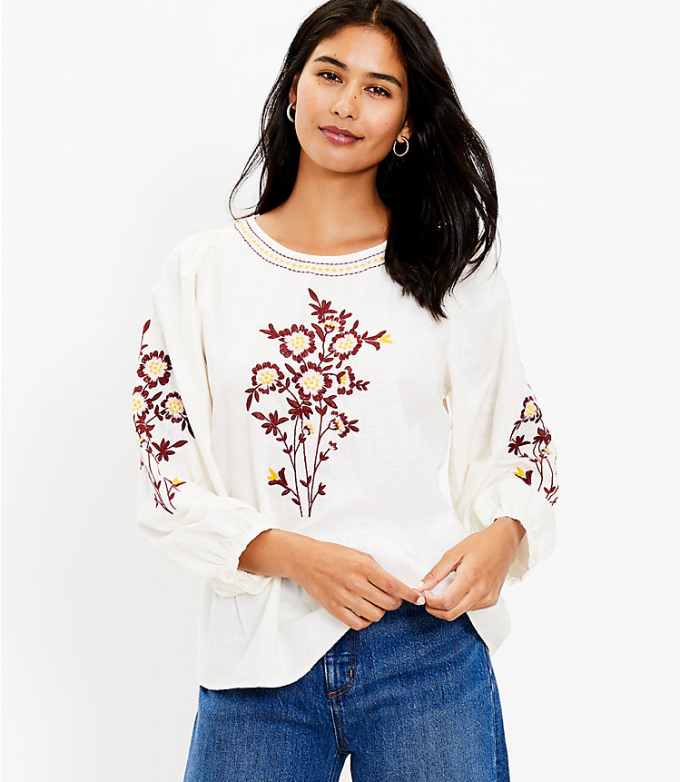 Floral Embroidered Peplum Blouse image number 0