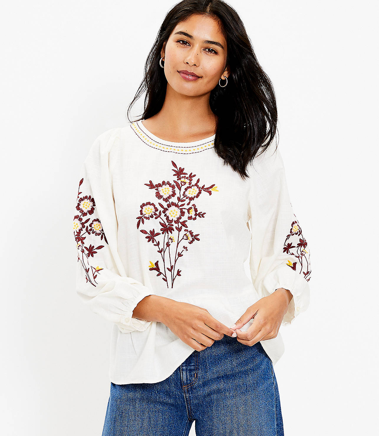 Floral Embroidered Peplum Blouse