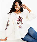 Floral Embroidered Peplum Blouse carousel Product Image 2