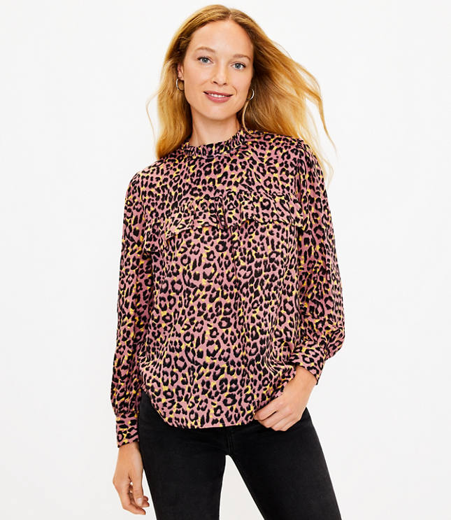 Leopard Print Ruffle Blouse