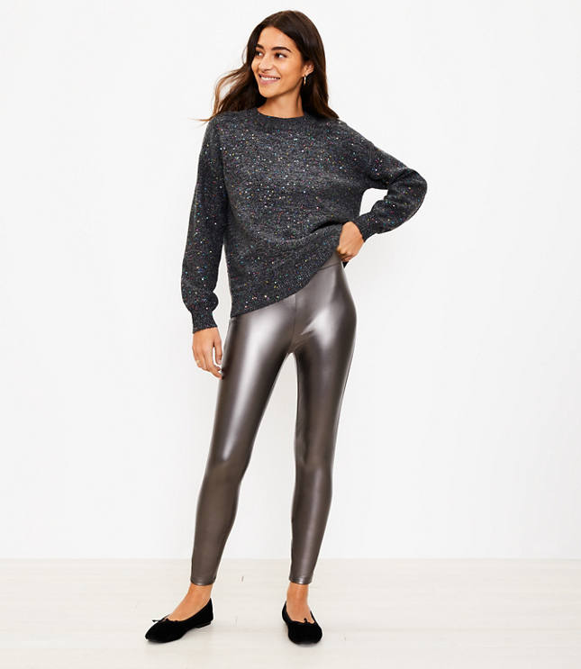 Metallic faux stretch-leather leggings