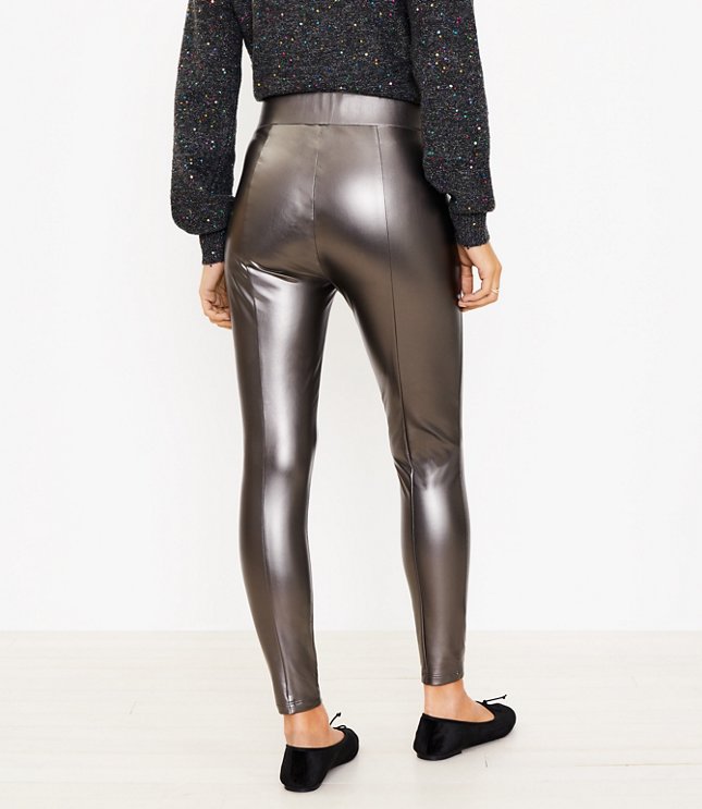 LOFT, Pants & Jumpsuits, Nwt Loft Silver Metallic Faux Leather Leggings