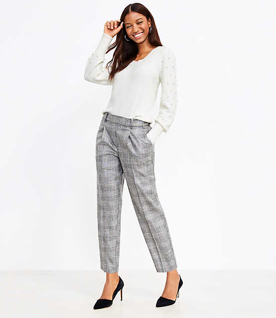 Pull On Taper Pants in Shimmer Plaid