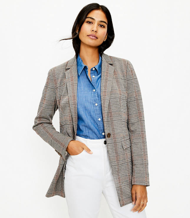 Plaid Houndstooth Boyfriend Blazer