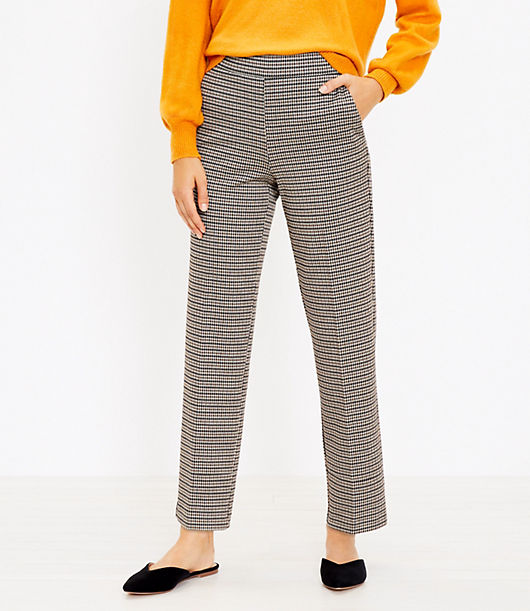 Loft Pull On Straight Pants in Houndstooth Ponte