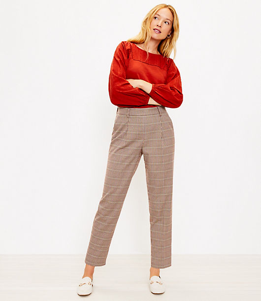 Loft Pull On Tapered Pants in Plaid