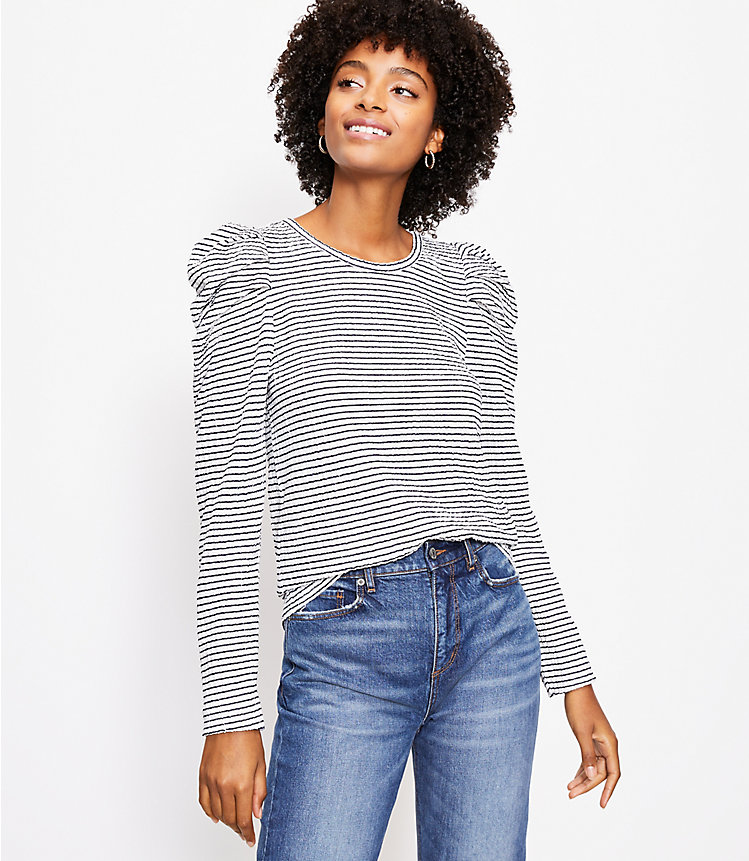 Striped Pleated Puff Sleeve Top image number 0