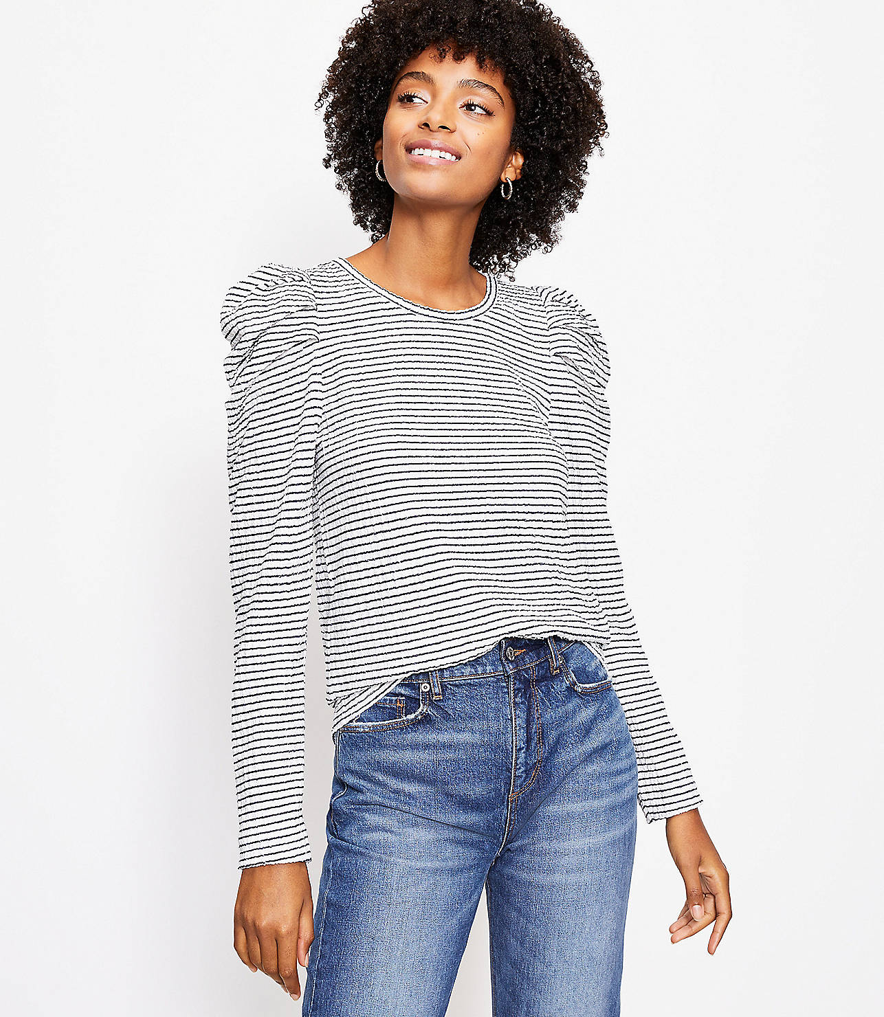 Striped Pleated Puff Sleeve Top