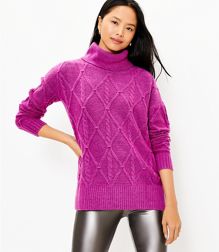 Cable Turtleneck Tunic Sweater image number null