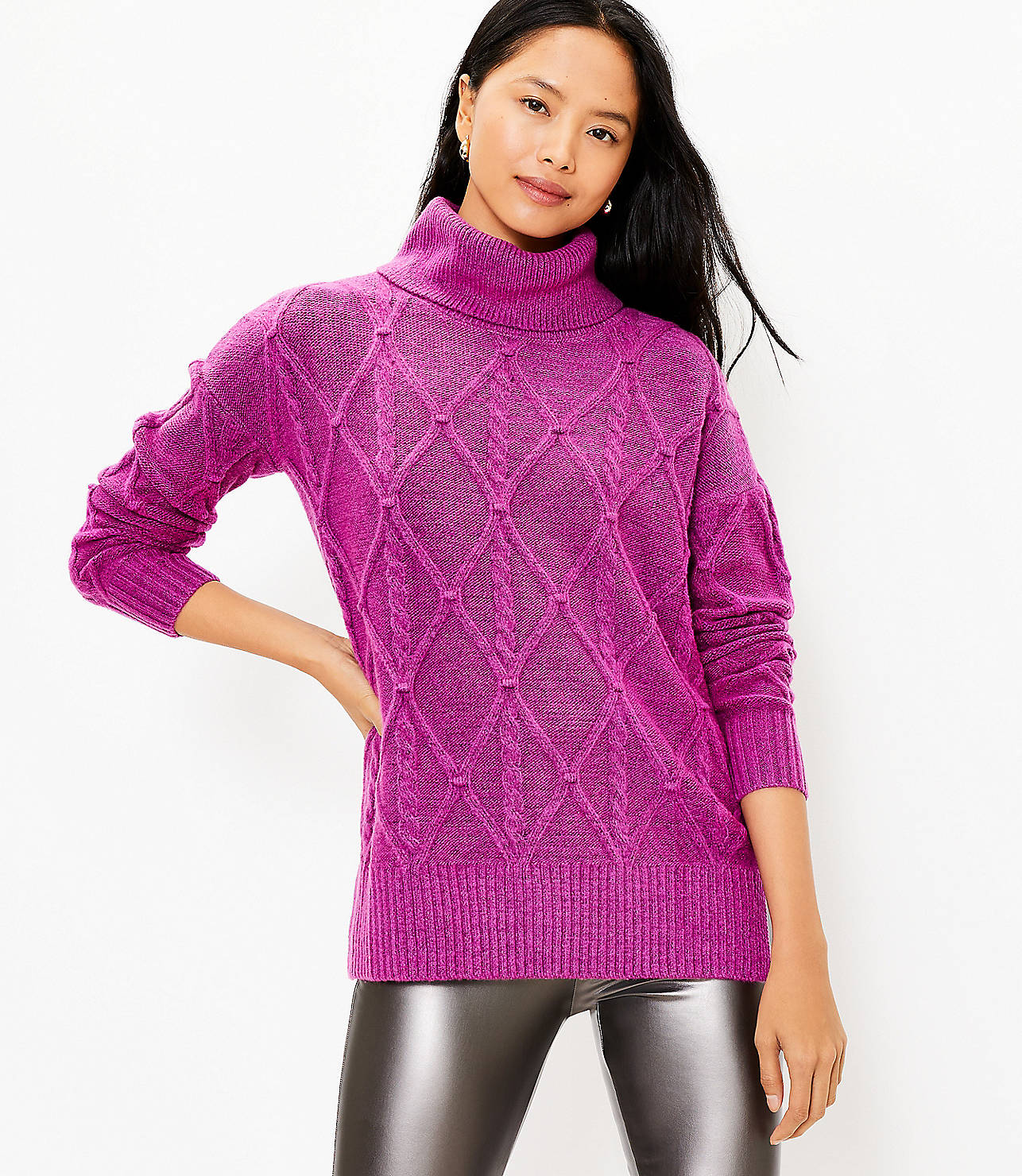 Cable Turtleneck Tunic Sweater