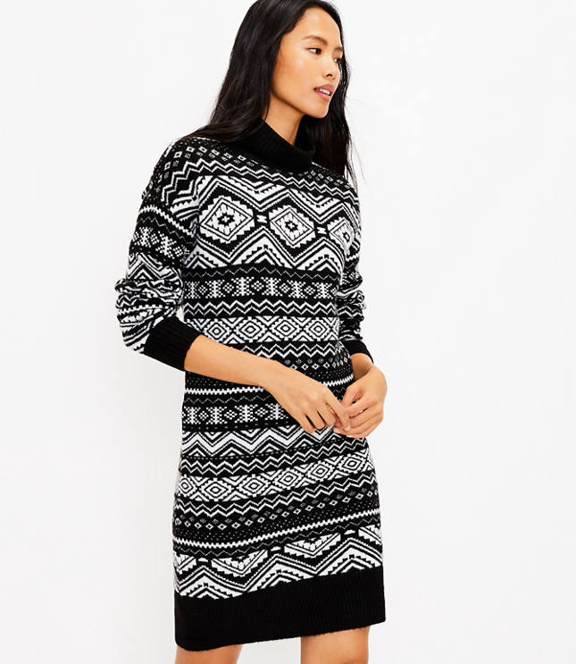 Loft Fair Isle Turtleneck Sweater Dress