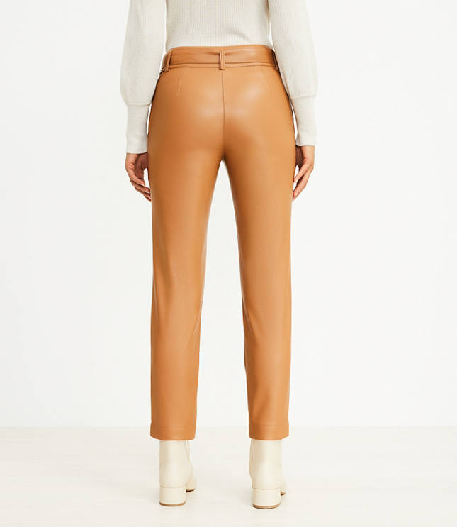 Tie Waist Slim Pants in Faux Leather