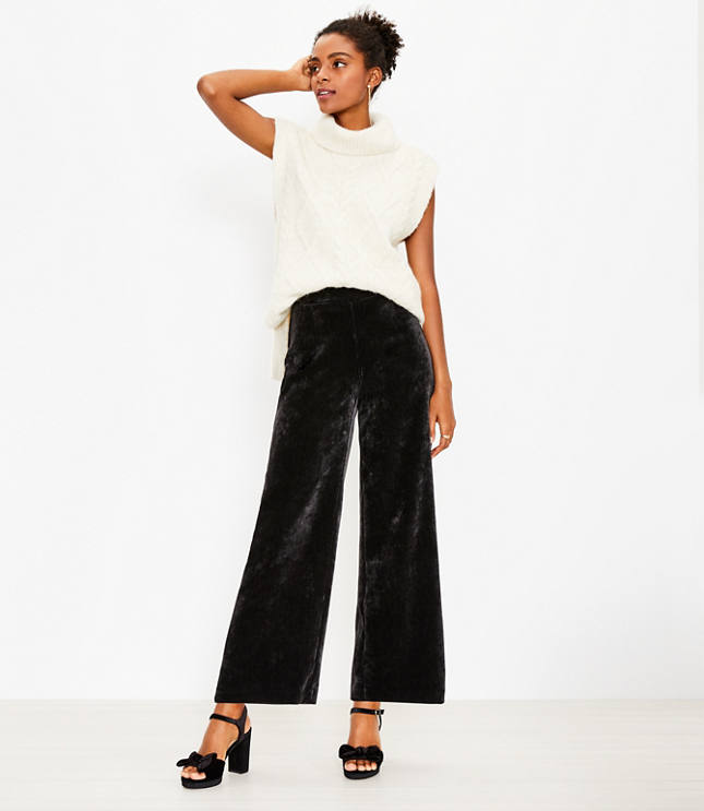 Ribbed Velour Pull On Wide Leg Pants