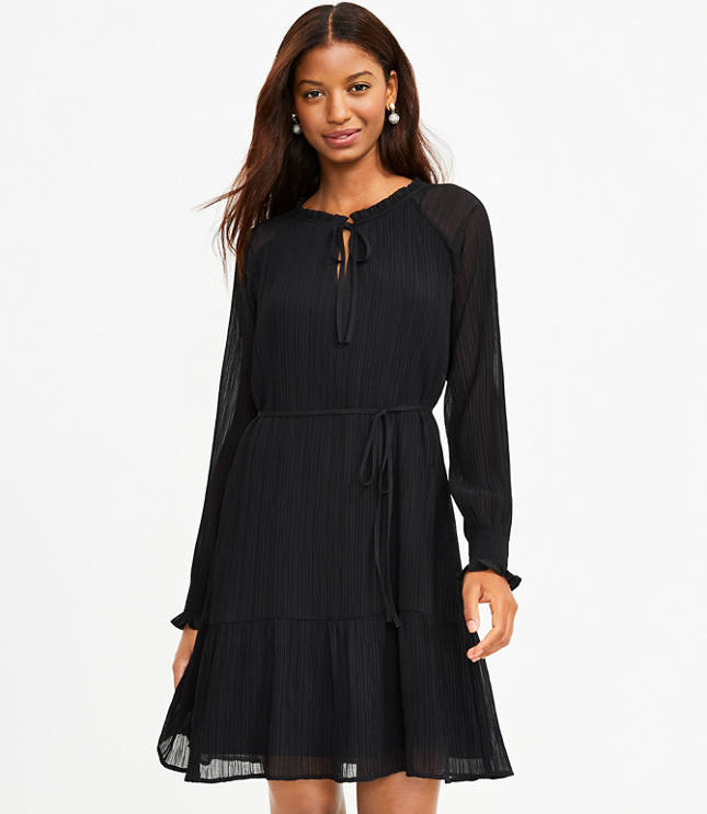 Pleated Tie Neck Dress