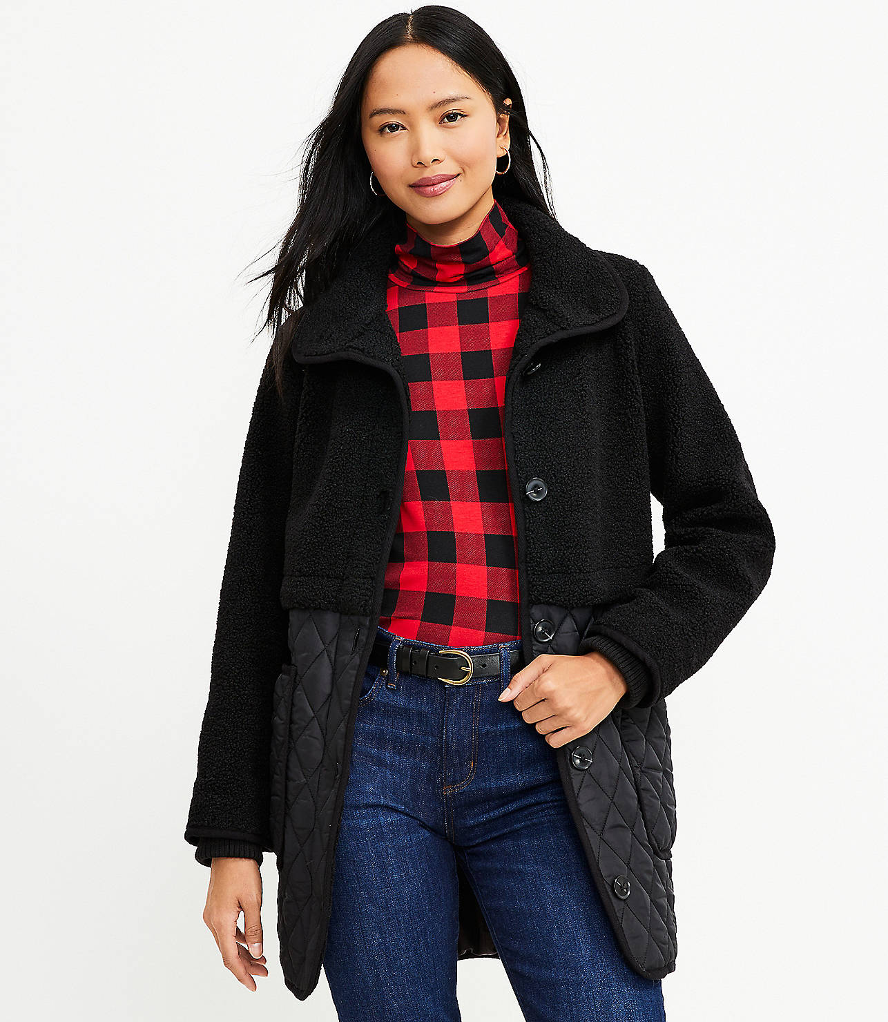 Sherpa Quilted Funnel Neck Coat