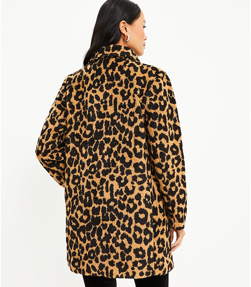 Leopard Print Sherpa Funnel Neck Coat