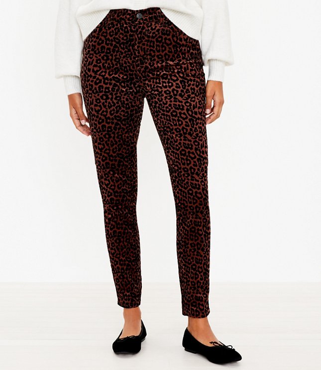 Curvy Leopard Print Skinny Corduroy Pants | LOFT