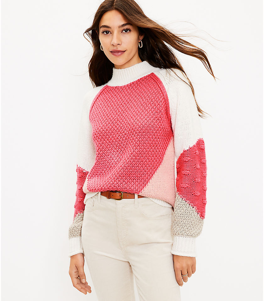 로프트 LOFT Colorblock Stitchy Sweater,Passion Fruit