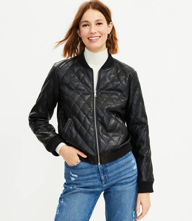 Quilted Faux Leather Bomber Jacket Pink - Southern Fashion