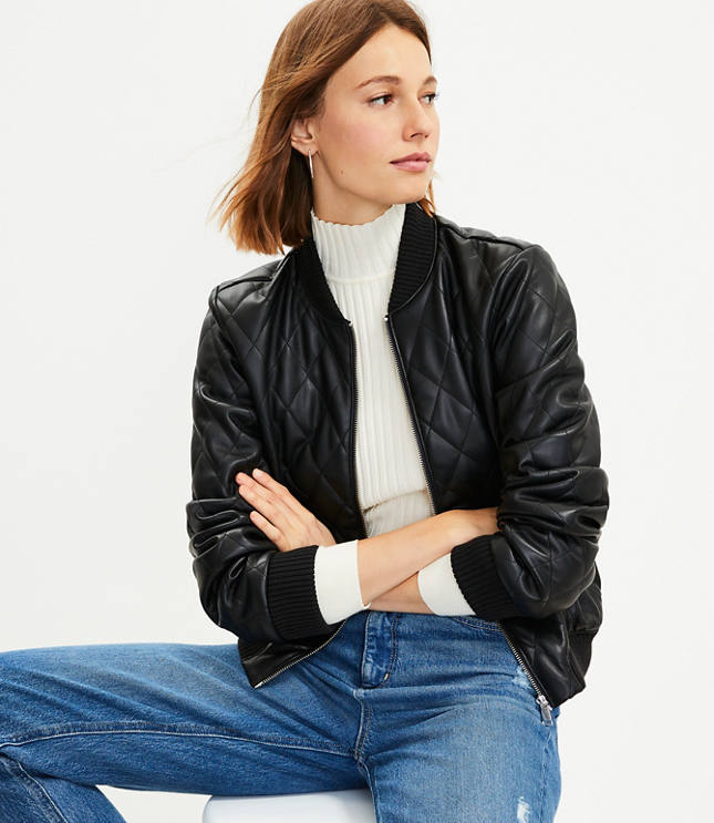 Quilted Faux Leather Bomber Jacket