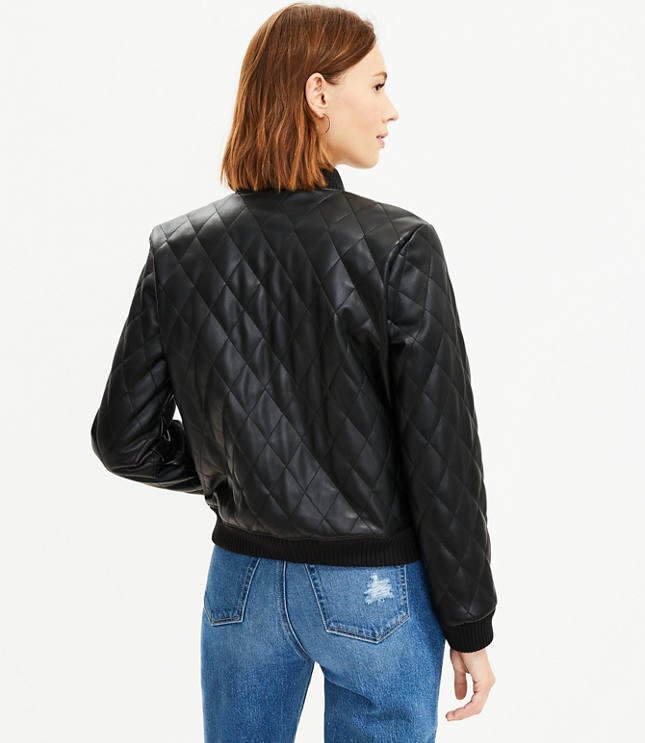 Quilted Faux Leather Bomber Jacket