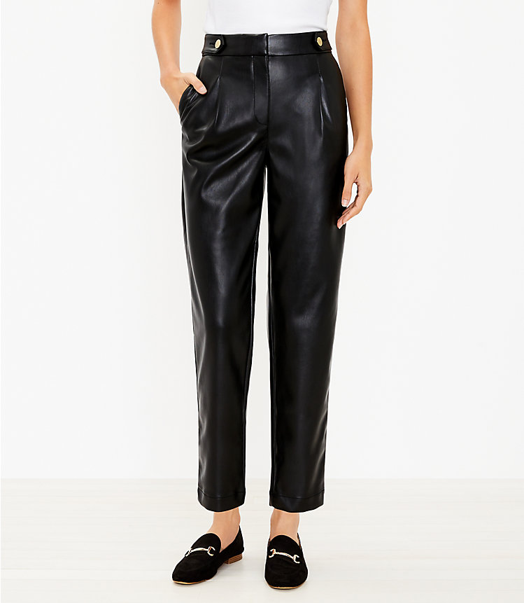 Button Tab Slim Pants in Faux Leather image number 0