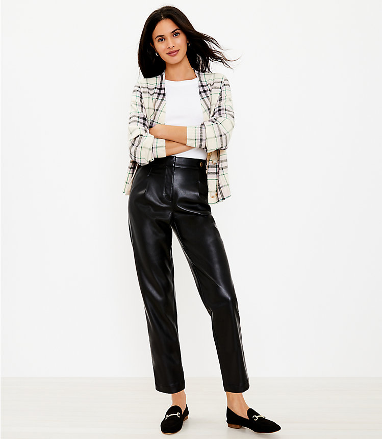 Button Tab Slim Pants in Faux Leather image number 1